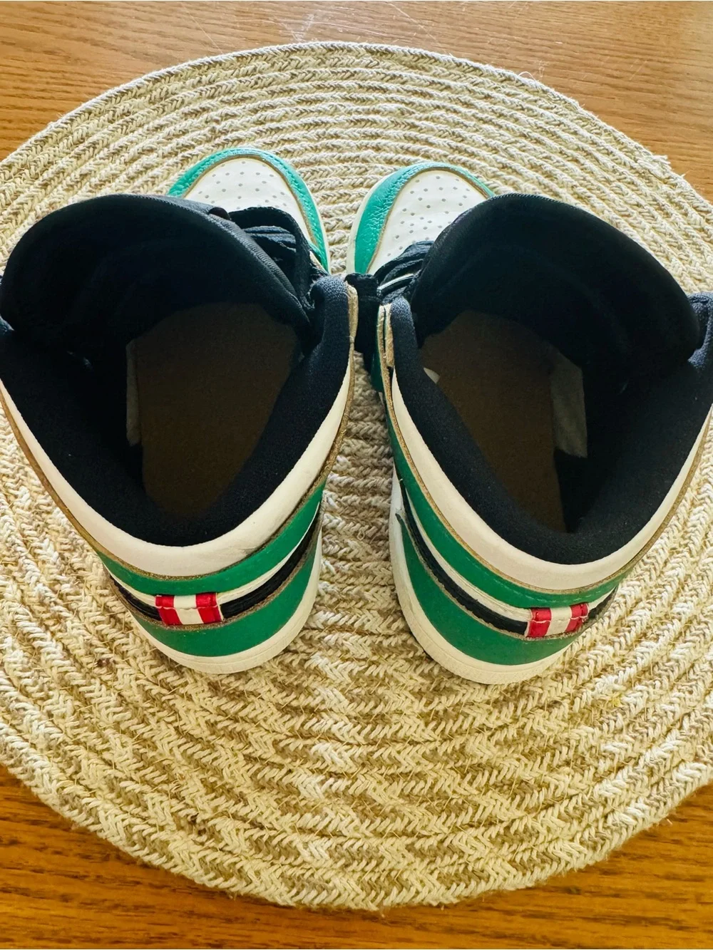 Nike Kids High-Top Sneakers in Green, White & Black